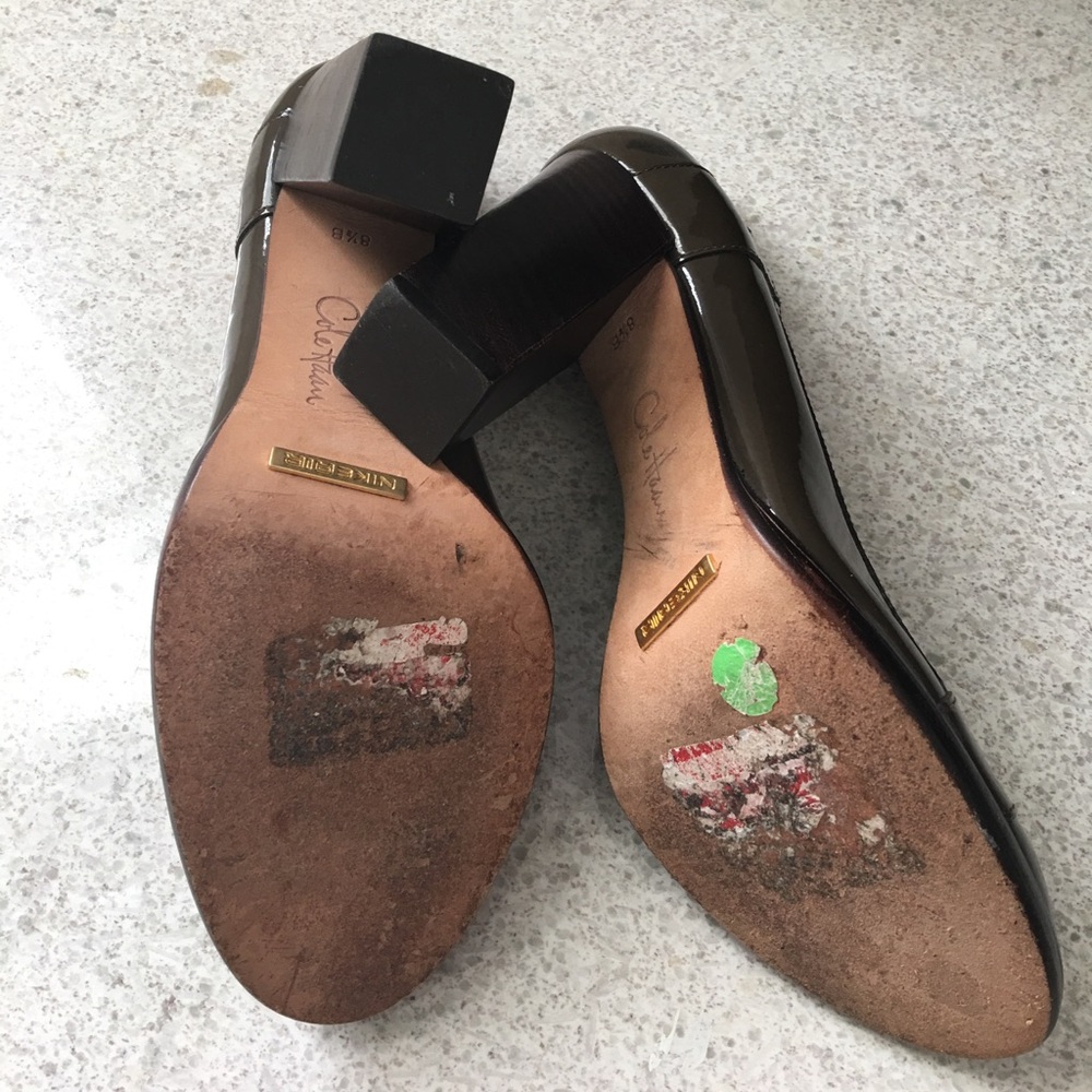 Cole Haan Olive Green Patent Block Heel Pumps - Picture 6 of 8